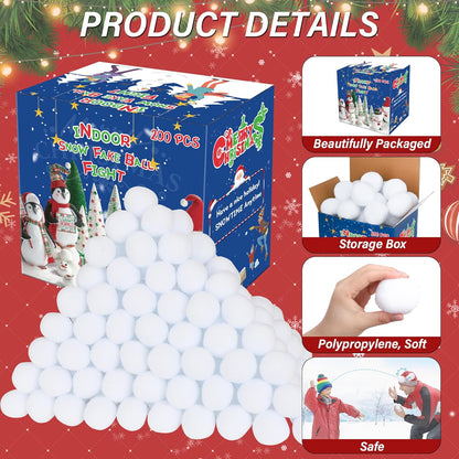 Skiennix 200 Pack Snow Toy Balls - Indoor Fake Snowballs for Kids | Perfect for Winter Games & Christmas Fun