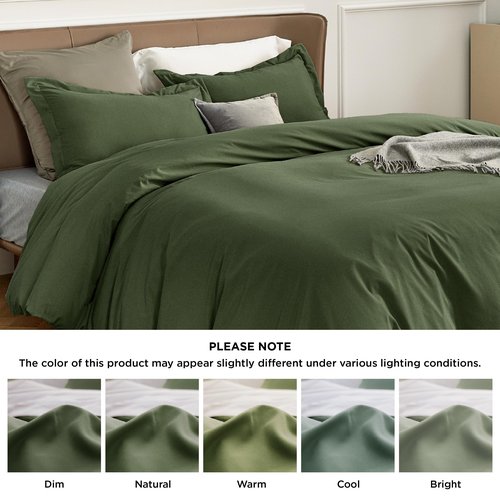Bedsure Duvet Cover King Size - Soft Double Brushed Bedding Set for Kids & Adults, Zipper Closure, 3 Pieces, Includes 1 Duvet Cover (104"x90") & 2 Pillow Shams, NO Comforter, Olive Green