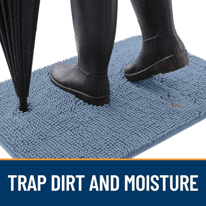 OLANLY Dog Door Mat - Absorbent Non-Slip Mud Mat for Indoor Use | Quick Dry Chenille, 30x20, Airy Blue