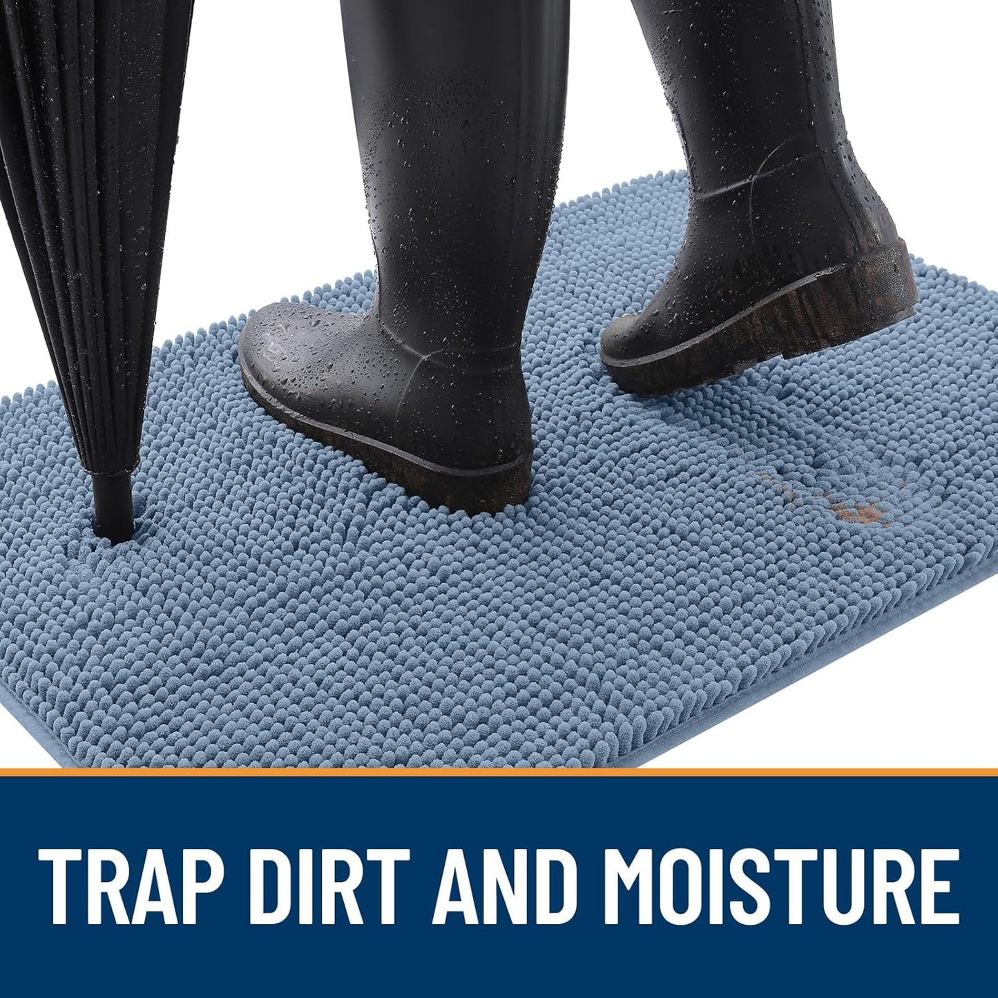 OLANLY Dog Door Mat - Absorbent Non-Slip Washable Chenille Mat for Muddy Paws | 47x24, Airy Blue