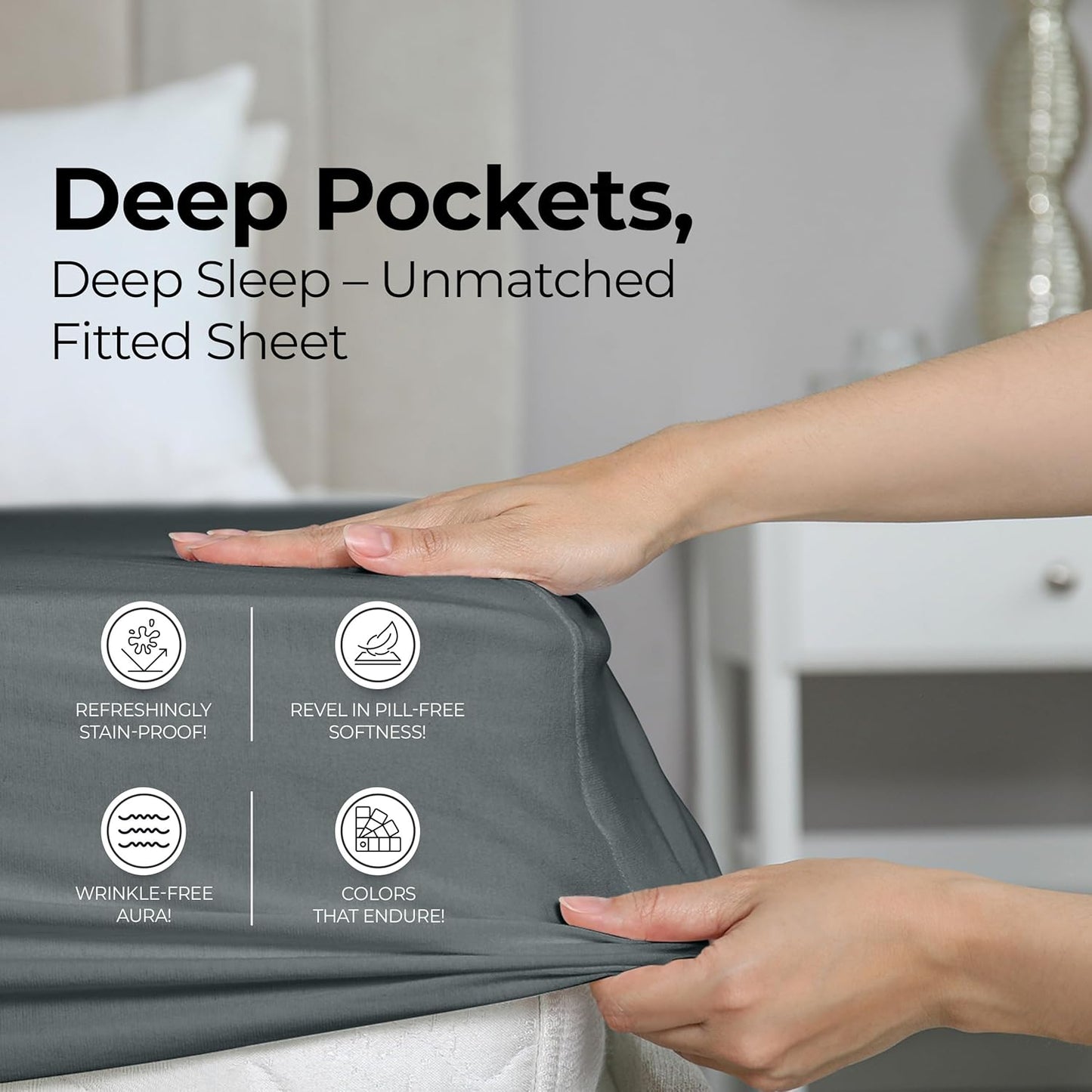 Utopia Bedding King Fitted Sheet - Deep Pocket Polyester - Fade & Shrinkage Resistant - Grey