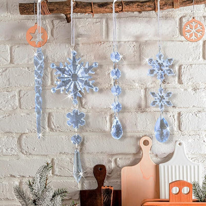 Blue Acrylic Snowflake Ornament + 36 Pcs — Crystal Icicle Holiday Decorations for Christmas Tree