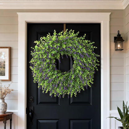 Skiennix 26" Artificial Lavender & Eucalyptus Wreath - UV Resistant Faux Greenery for Spring & Summer Decor
