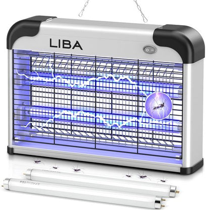 LiBa Electric Bug Zapper, Indoor Insect Killer - (2) Extra Replacement Bulbs - Fly, Mosquito Killer and Repellent - Lightweight, Powerful 2800V Grid, Easy-to-Clean, with a Removable Washable Tray.