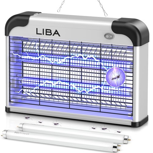 LiBa Electric Bug Zapper, Indoor Insect Killer - (2) Extra Replacement Bulbs - Fly, Mosquito Killer and Repellent - Lightweight, Powerful 2800V Grid, Easy-to-Clean, with a Removable Washable Tray.