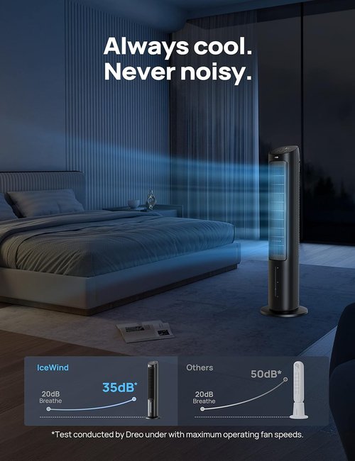 DREO 40" Tower Fan - Evaporative Air Cooler with Remote Control, 80° Oscillation & 4 Speed Settings - Black