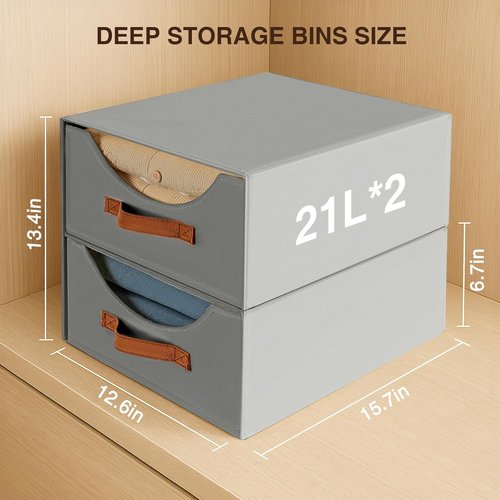 Homsorout Large Fabric Storage Bins - Collapsible Organizer Drawers for Clothes & Accessories | Grey 4-Pack