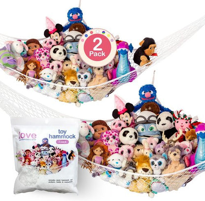 Lilly's Love Stuffed Animal Hammock - Corner Hanging Organizer & Toy Storage Net | Holds 12lbs | 67"x47"x47" (White, 2 Pack)