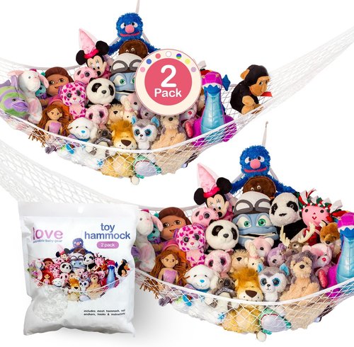 Lilly's Love Stuffed Animal Hammock - Corner Hanging Organizer & Toy Storage Net | Holds 12lbs | 67"x47"x47" (White, 2 Pack)