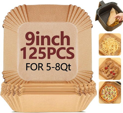 9 Inch Air Fryer Liners by [Brand Name] - 125PCS Heat Resistant Non-Stick Parchment Paper for Baking & Roasting