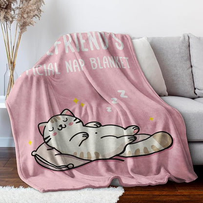 Girlfriend Gift Blanket - 80x60 in Pink Nap Cartoon Cats Cozy Throw