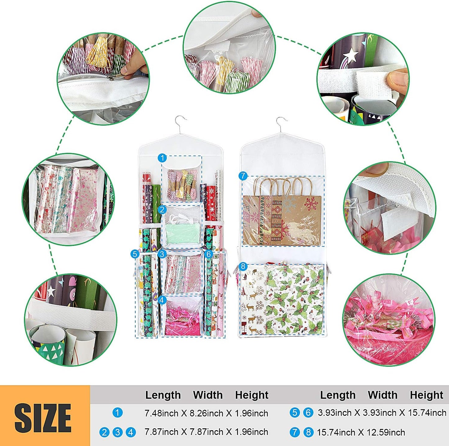 SumDirect Double-Sided Gift Wrap Organizer - White Hanging Storage for Wrapping Paper & Gift Bags