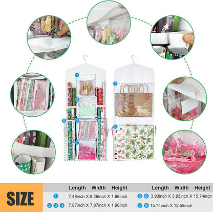 SumDirect Double-Sided Gift Wrap Organizer - White Hanging Storage for Wrapping Paper & Gift Bags