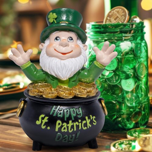 Hodao St. Patrick's Day Gnome Decoration - Handmade Green Irish Elf Figurine for Home Decor