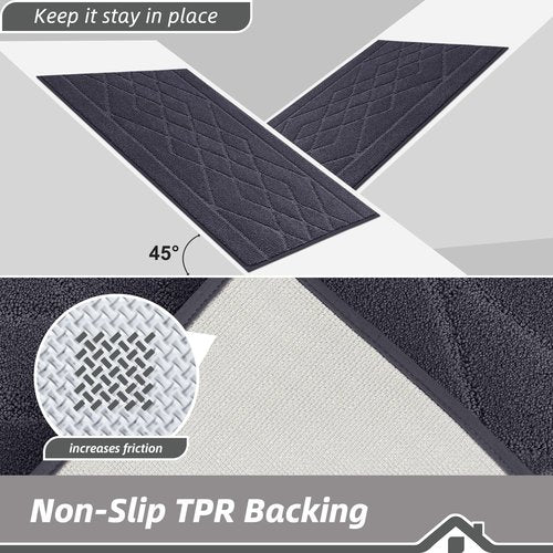 BEQHAUSE Kitchen Runner Rugs 20"x59", Kitchen Rugs Non-Slip Kitchen Mats for Floor, Absorbent and Stain Resistant Kitchen Mats, Machine Washable Rugs for Kitchen, Hallway, Laundry & Sink, Dark Grey