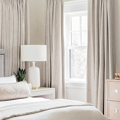 MIULEE 100% Blackout Linen Textured Curtains - Thermal Insulated Ivory Drapes for Bedroom | 62 x 84 Inch (2 Panels)