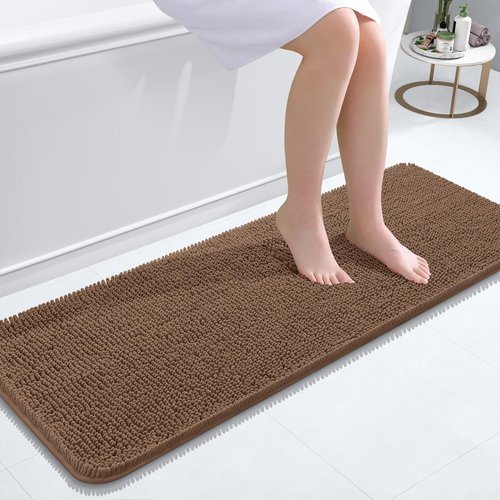 OLANLY Bathroom Rugs 47x17, Extra Soft Absorbent Chenille Bath Rugs, Rubber Backing Quick Dry, Machine Washable Bath Mats for Bathroom Floor, Tub and Shower, Home Decor Accessories, Mocha