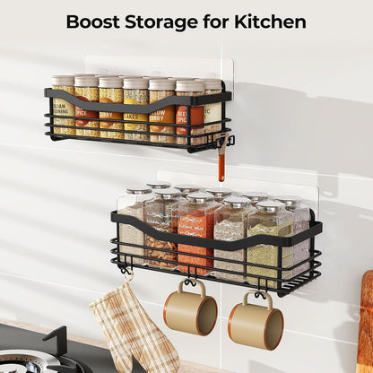 Orimade Shower Caddy - Wall Mounted Rust Resistant Stainless Steel Organizer | 2 Pack, Black with 5 Hooks