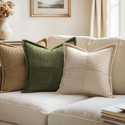MIULEE Decorative Throw Pillow Covers - Soft Corduroy Beige Boho Accent | Set of 2, 18x18 Inch