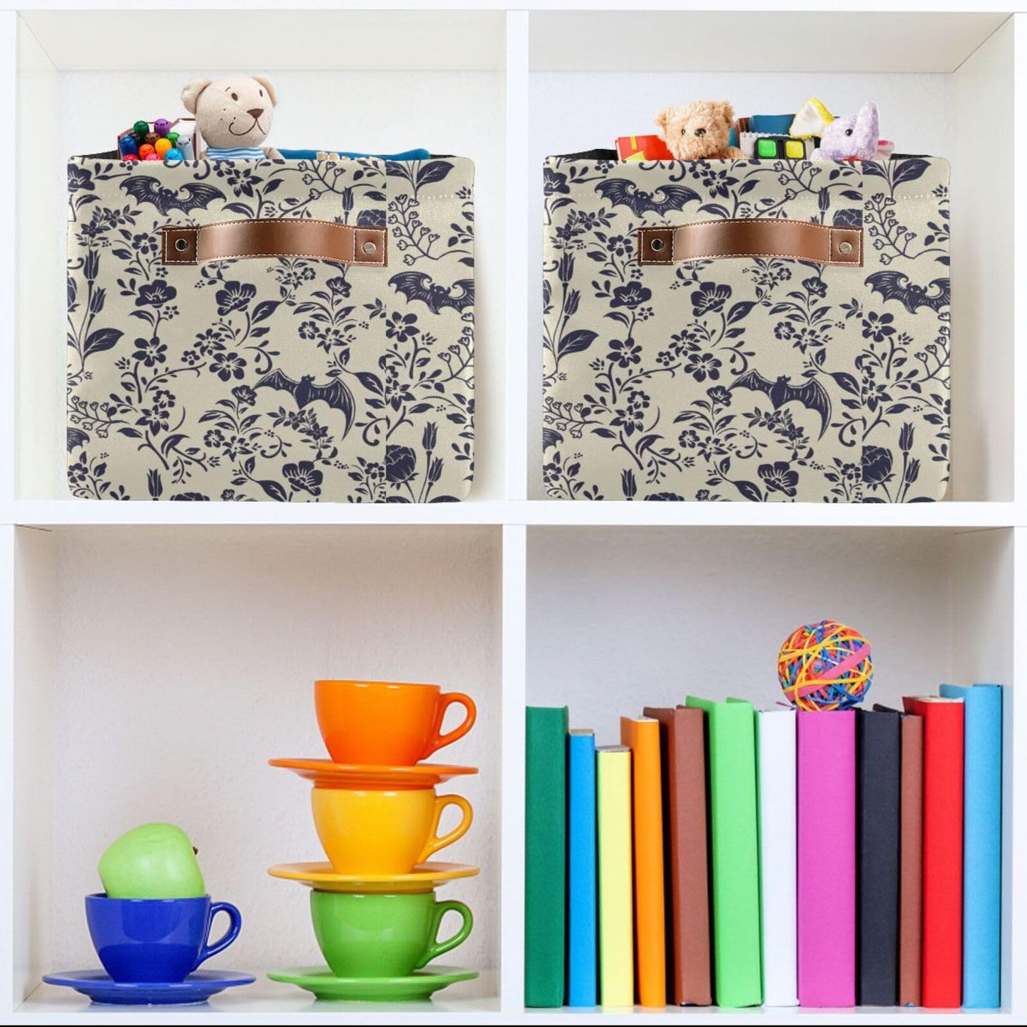 Storage Basket Bin Goth Bats Organizer Basket Collapsible Shelf Basket Cube with handle for Nursery Bedroom Bathroom