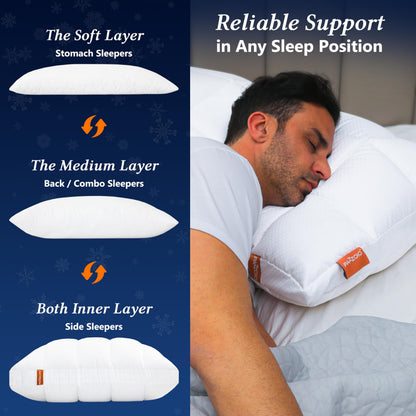 PAZZOIO Cooling Adjustable Pillow for Side Sleepers, Luxury Standard Size Bed Pillow with Best Customizable Height, Hotel Collection Soft Firm Support for Back, Stomach or Side Sleepers-Home Gifts