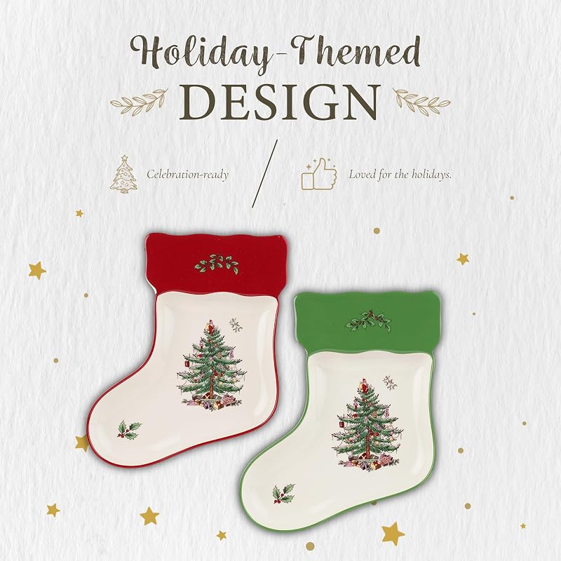 Spode Christmas Tree Stocking Dishes - Red & Green, Set of 2 (Variation 1579279)