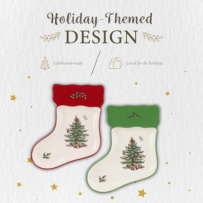 Spode Christmas Tree Stocking Dishes - Red & Green, Set of 2 (Variation 1579279)