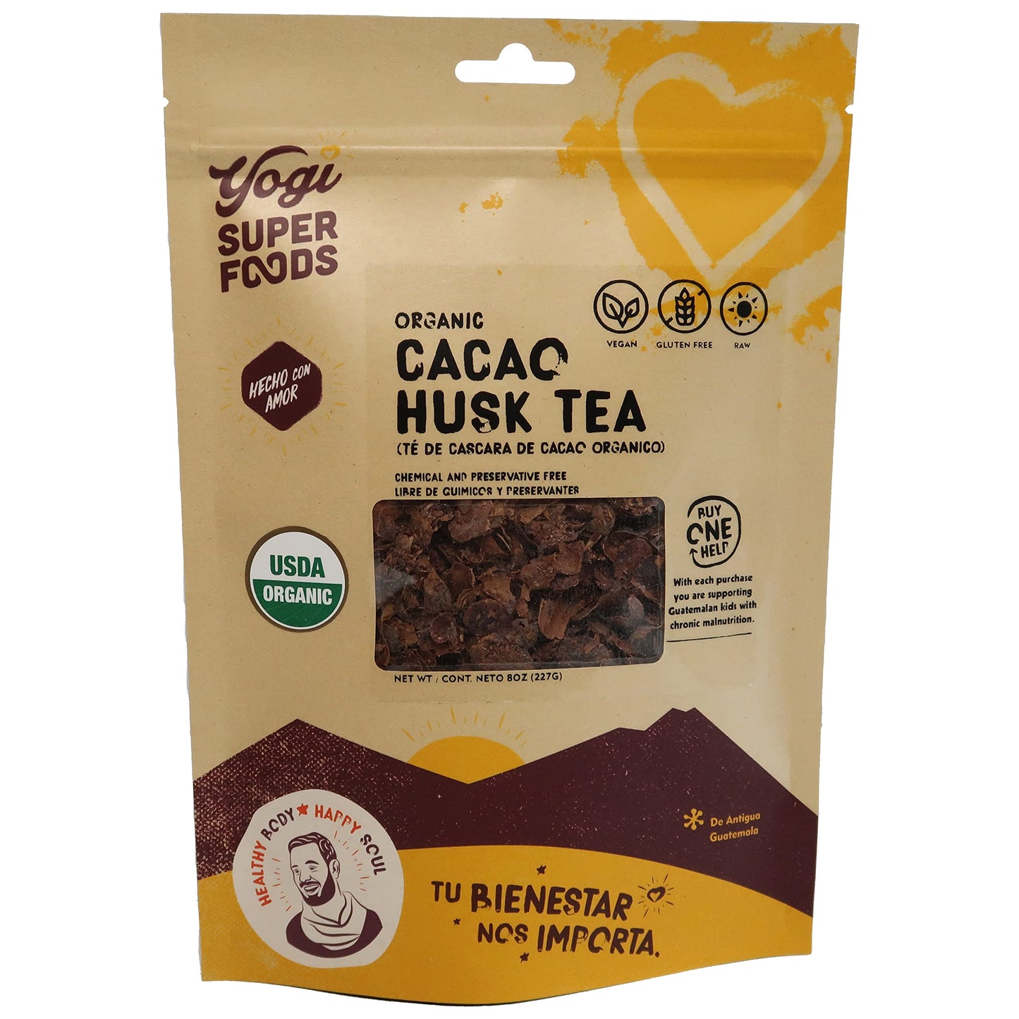 Yogi Super Foods Organic Cacao Husk Tea for Energy, Vitamins, Minerals, Antioxidants & Mood Boost - All Natural, Caffeine Free, Gluten Free, Diet Friendly, Vegan Chocolate Seed Husks Superfood - 8 Oz Bag