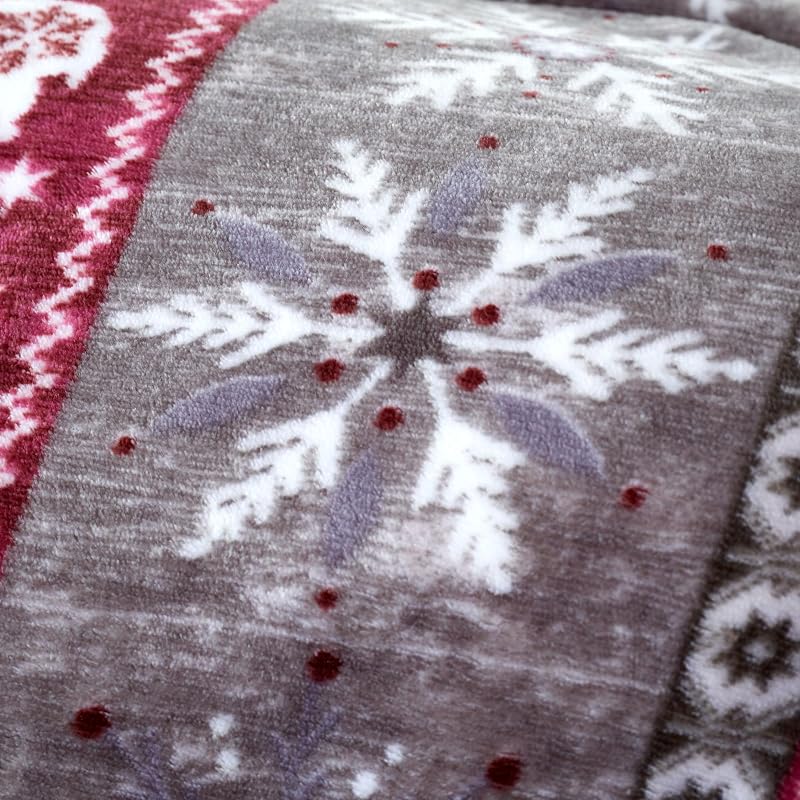 Winter Nordic Reindeer Throw Blanket - Burgundy 51"×67" Fleece, Queen