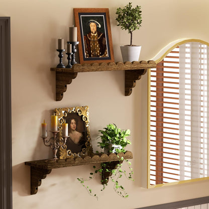 QsQueen Scalloped Wood Wall Shelf - 17-Inch Floating Shelf with Easy Installation for Any Room