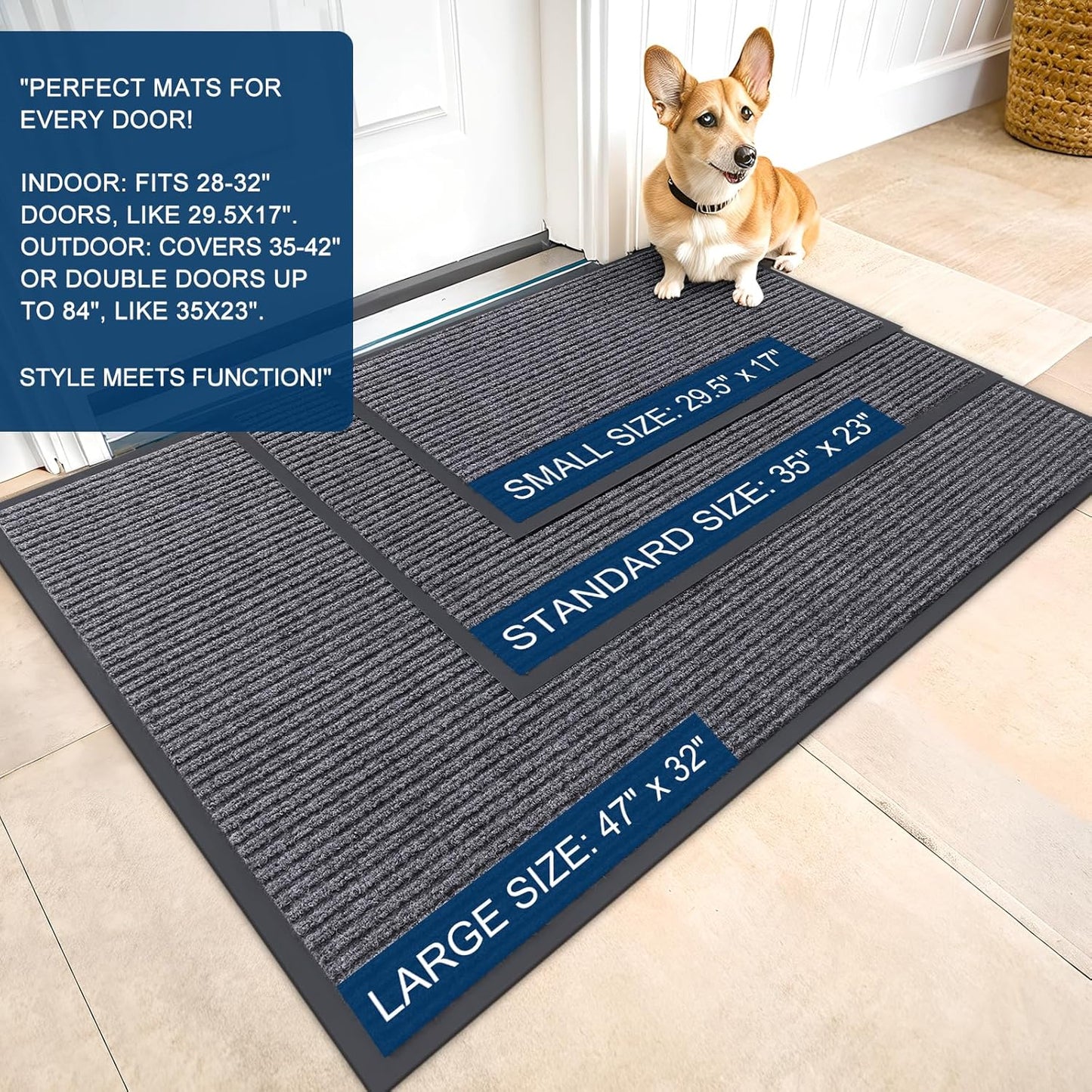 OLANLY Indoor Outdoor Front Door Mat - Waterproof Heavy Duty 2-Pack | 29.5 x 17 Inch, Easy Clean, Grey
