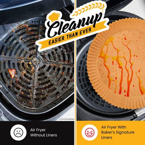 Baker's Signature Air Fryer Liners - 125 Pcs Non-Stick Parchment Paper for 2-4 Qt Air Fryers | Easy Cleanup