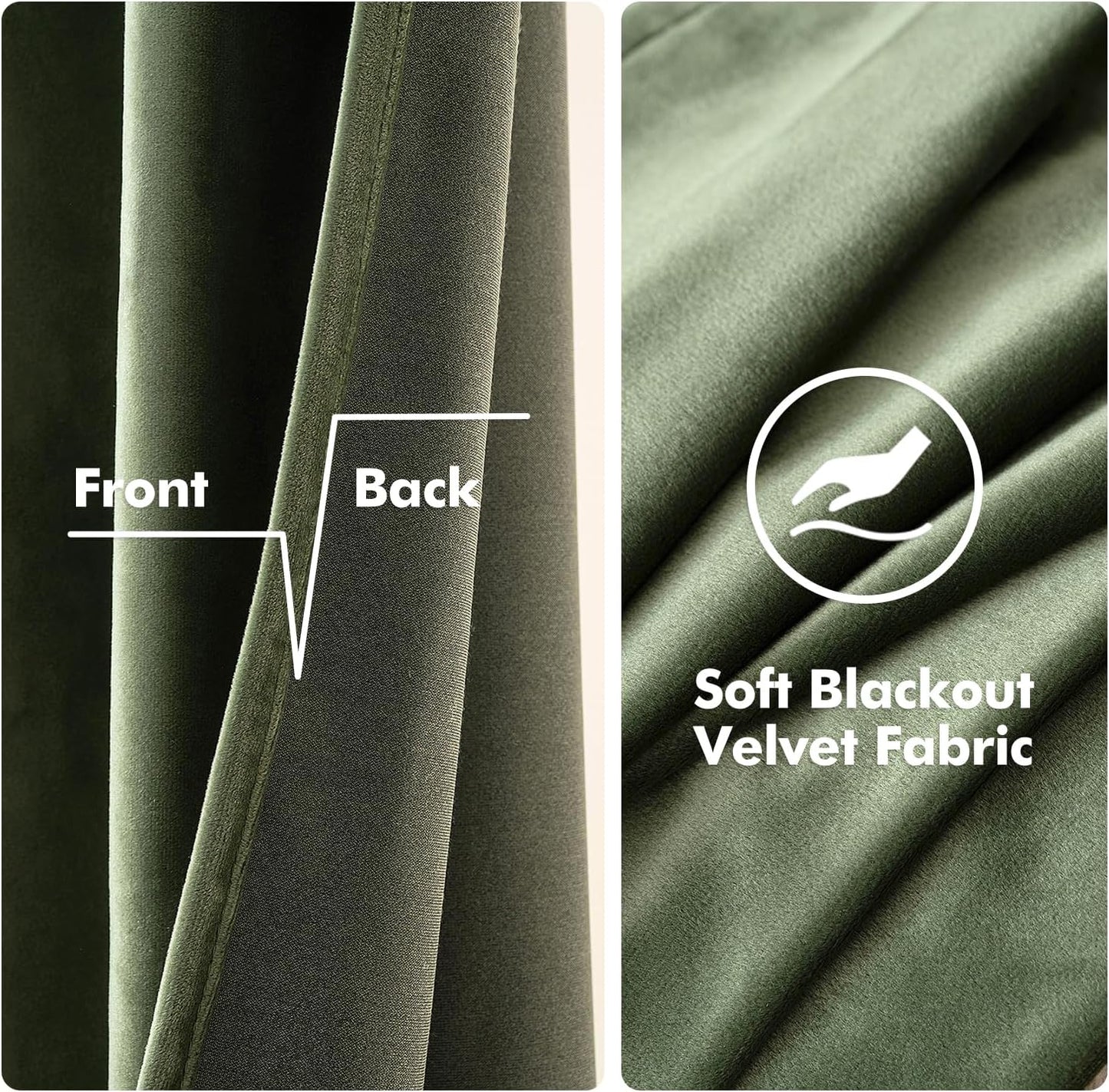 MIULEE Velvet Curtains - Olive Green Thermal Insulated Grommet Drapes | Soundproof Room Darkening, 52 x 84 Inch Set of 2