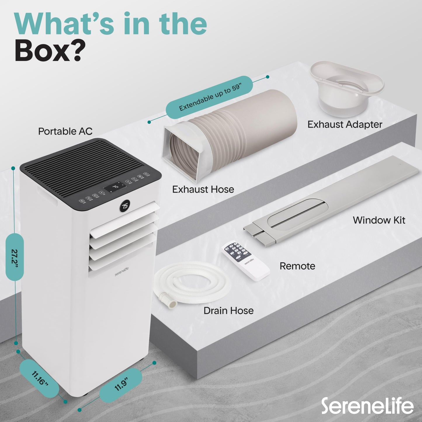 SereneLife 10,000 BTU Portable Air Conditioner, Small AC with Dehumidifier and Fan, Wifi Function, Mini AC Unit with 450 Sq. Ft. Coverage, Includes Remote Control and Window Mount Kit