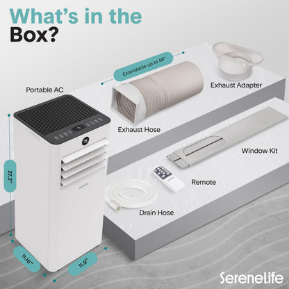 SereneLife 10,000 BTU Portable Air Conditioner, Small AC with Dehumidifier and Fan, Wifi Function, Mini AC Unit with 450 Sq. Ft. Coverage, Includes Remote Control and Window Mount Kit