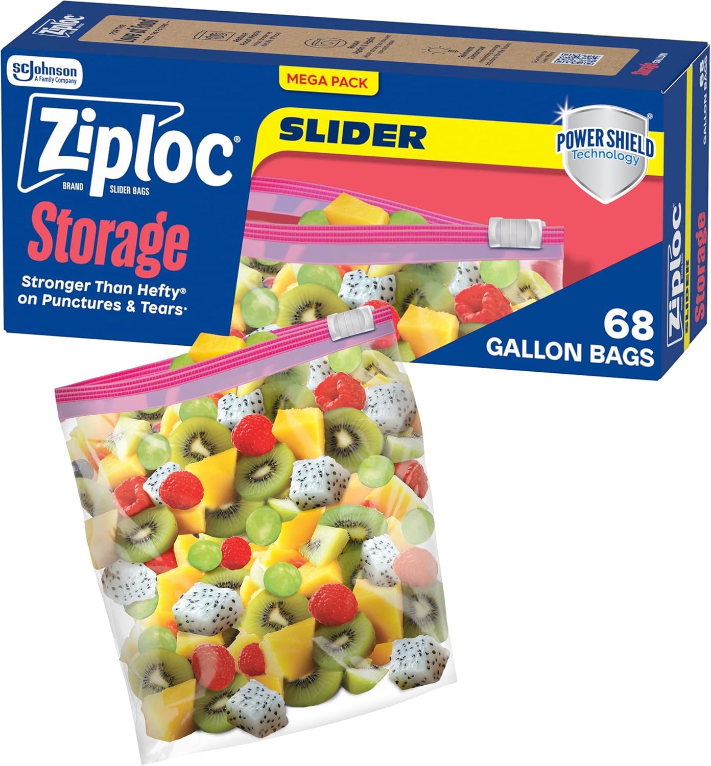 Ziploc Gallon Food Storage Bags - Durable Slider Design with Power Shield Technology | 68 Count