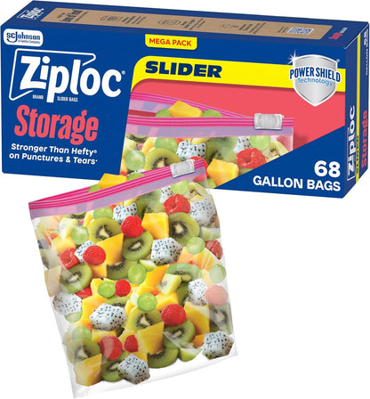 Ziploc Gallon Food Storage Bags - Durable Slider Design with Power Shield Technology | 68 Count