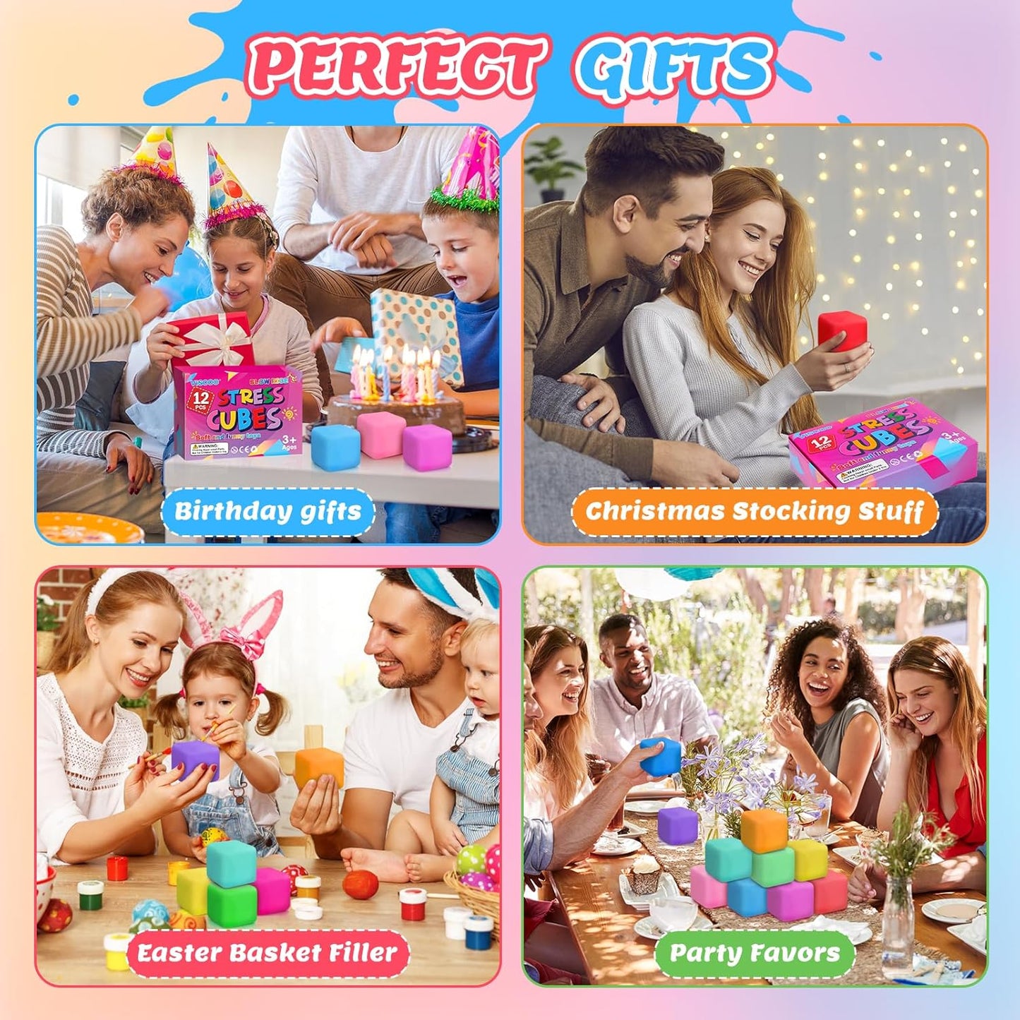 Skiennix 12 Pack Stress Cube Set - Slow Rising Squishy Fidget Toys for Anxiety Relief | Ideal for Kids & Adults