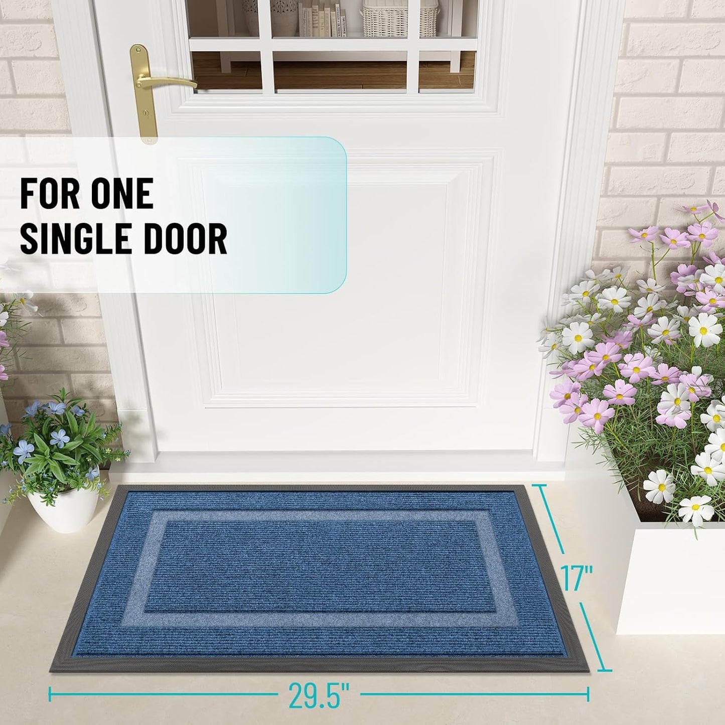 OLANLY Indoor Outdoor Front Door Mat - Waterproof All-Season Doormat, Sturdy Rubber, Easy Clean | 29.5x17, Light Blue