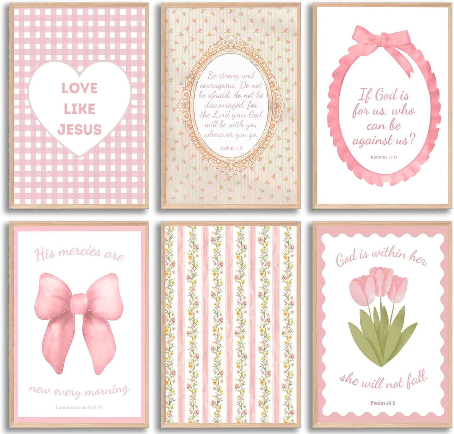 Skiennix Pink Bible Verses Wall Art - Trendy Floral Scripture Prints for Girls' Room | 8x10in Unframed
