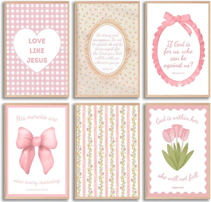 Skiennix Pink Bible Verses Wall Art - Trendy Floral Scripture Prints for Girls' Room | 8x10in Unframed
