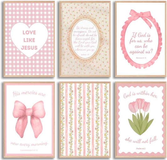 Skiennix Pink Bible Verses Wall Art - Trendy Floral Scripture Prints for Girls' Room | 8x10in Unframed