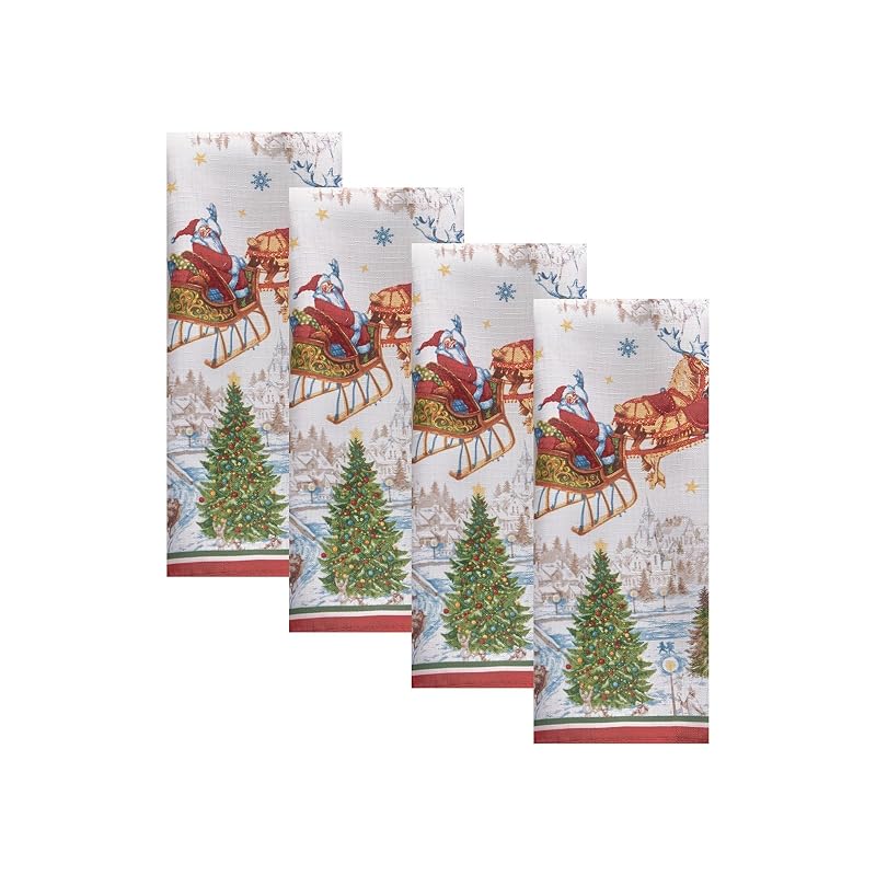 Christmas Napkins Set of 4 - Santa's Snowy Sleighride 17x17 inches