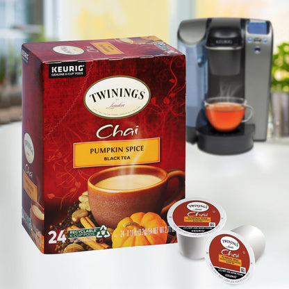 Twinings Pumpkin Spice Chai Black Tea K-Cup Pods for Keurig, 24 Count (Pack of 1), Warm, Spicy & Aromatic, Unsweetened, Caffeinated, Enjoy Hot or Iced