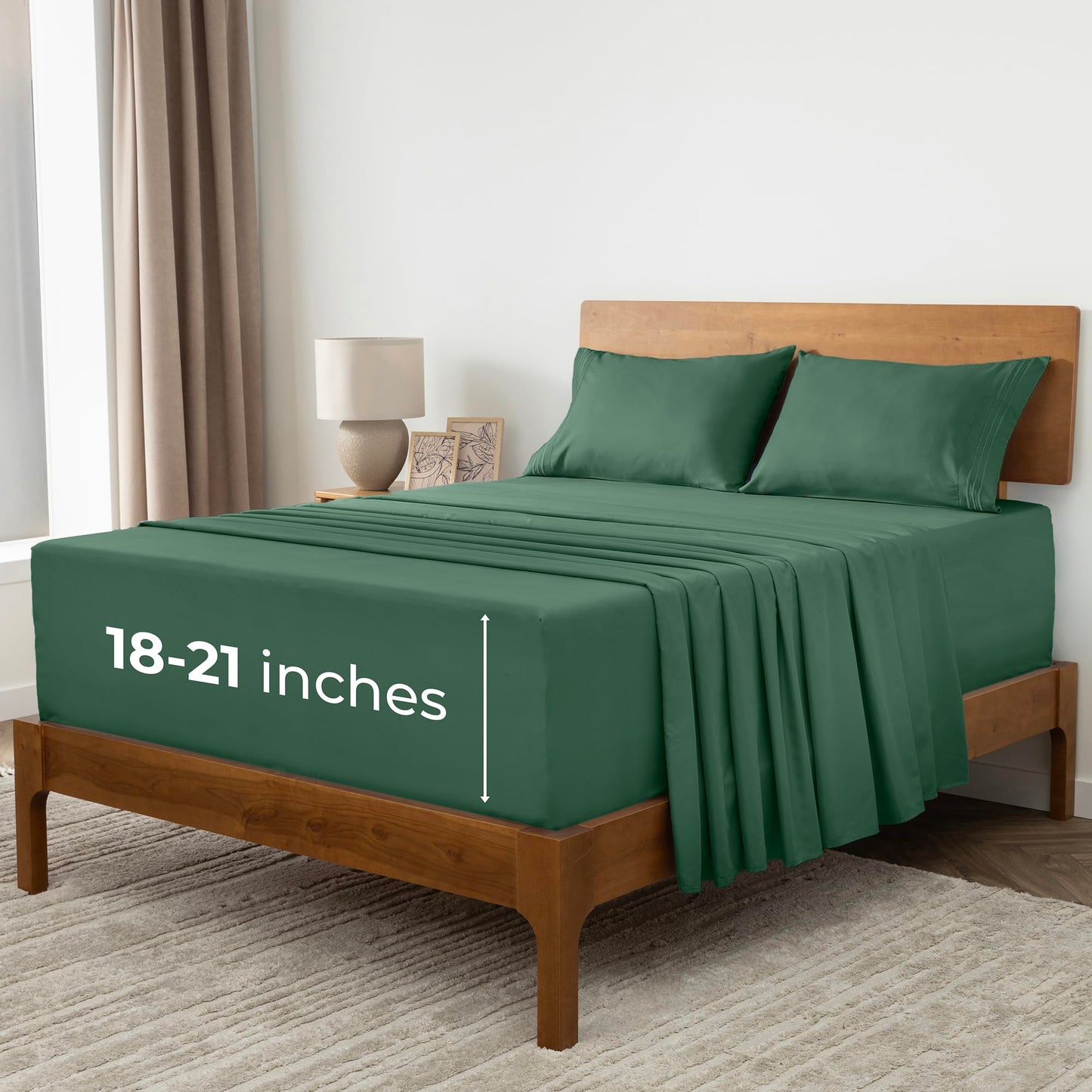 Mellanni Extra Deep Split King Sheets - 5 PC Iconic Collection Bedding - Hotel Luxury, Ultra Soft, Cooling Bed Sheets - Wrinkle, Fade, Stain Resistant (Split King, Emerald Green)
