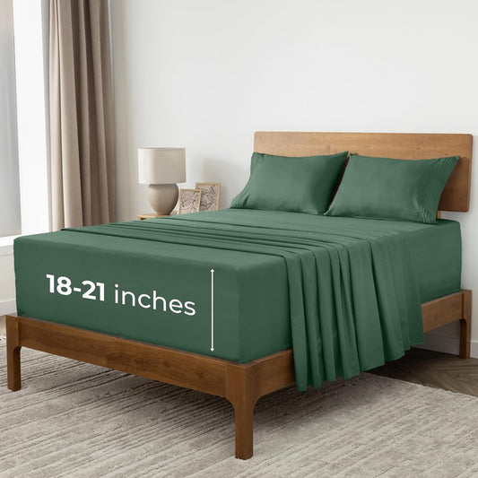 Mellanni Extra Deep Split King Sheets - 5 PC Iconic Collection Bedding - Hotel Luxury, Ultra Soft, Cooling Bed Sheets - Wrinkle, Fade, Stain Resistant (Split King, Emerald Green)
