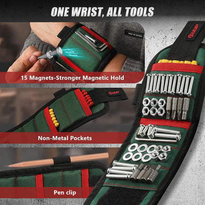 UUP Magnetic Wrist Band - LED Light Tool Holder for Screws & Nails | Adjustable Gift for Men, Dad, Mechanic