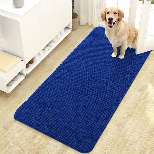 OLANLY Dog Door Mat - Absorbent Non-Slip Chenille Mat for Muddy Paws | 47x24 Royal Blue Indoor Carpet