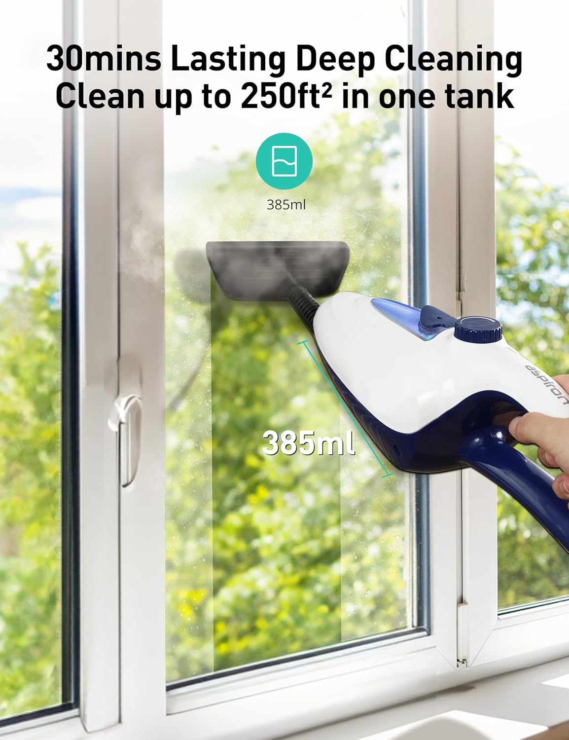 Skiennix 12-in-1 Steam Mop - Fast 15-Sec Heat-Up, 1500W Handheld Cleaner with 2 Dirt Grip Pads | Removes 99.99% Stains on Floors, Clothes, Windows, Tiles, Furniture - White