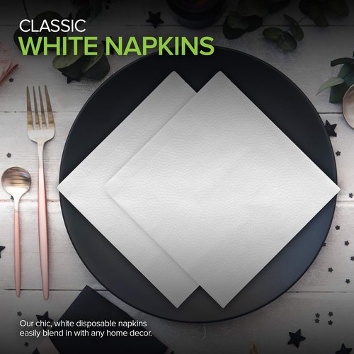 Stock Your Home 12 Inch Disposable Napkins - 1 Ply White Dinner Napkins - Paper Napkins for Dinner, Parties, Crafts, & Daily Use - 500 Pack